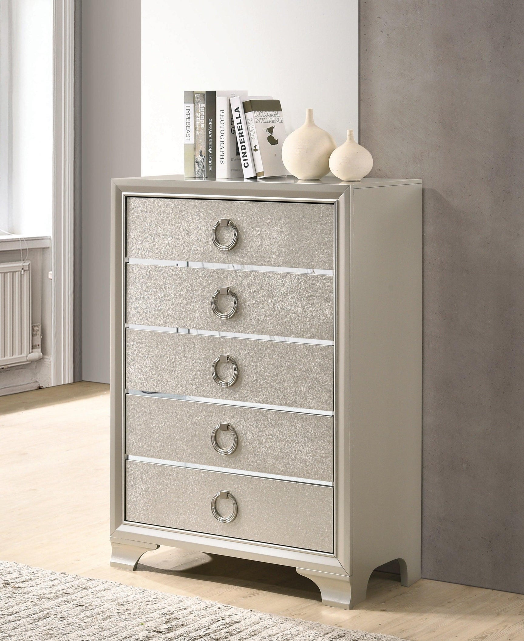 Salford 2-Drawer Nightstand Metallic Sterling - Ella Furniture