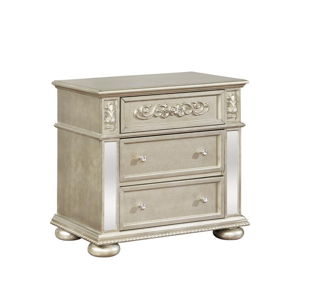 Heidi 3-Drawer Nightstand Metallic Platinum - Ella Furniture