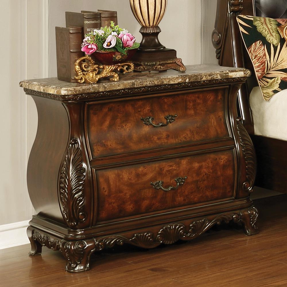 Exeter 2-Drawer Nightstand Dark Burl - Ella Furniture