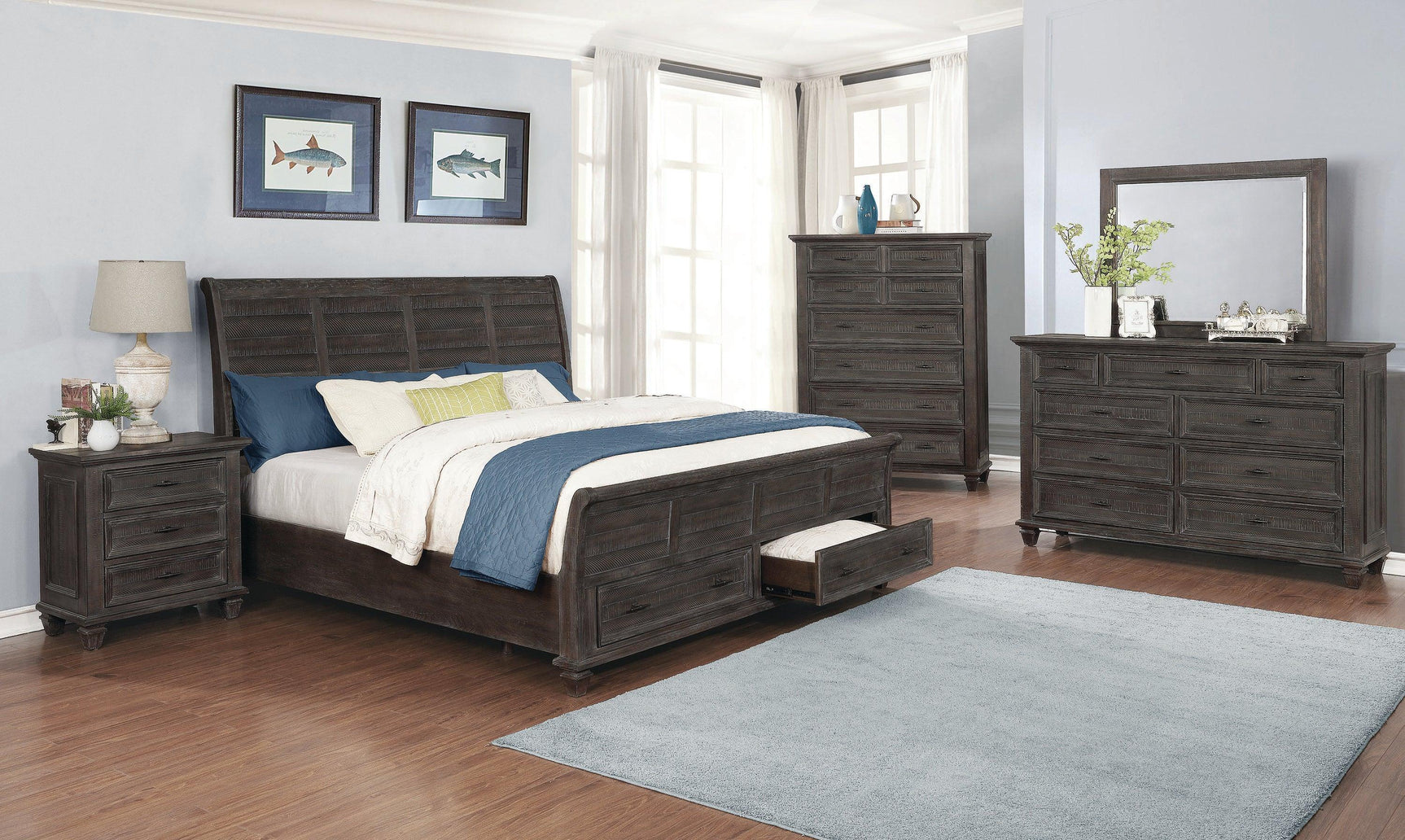 Atascadero Eastern King 2-Drawer Storage Bed Weathered Carbon - Ella Furniture