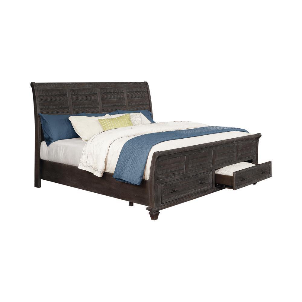 Atascadero Eastern King 2-Drawer Storage Bed Weathered Carbon - Ella Furniture