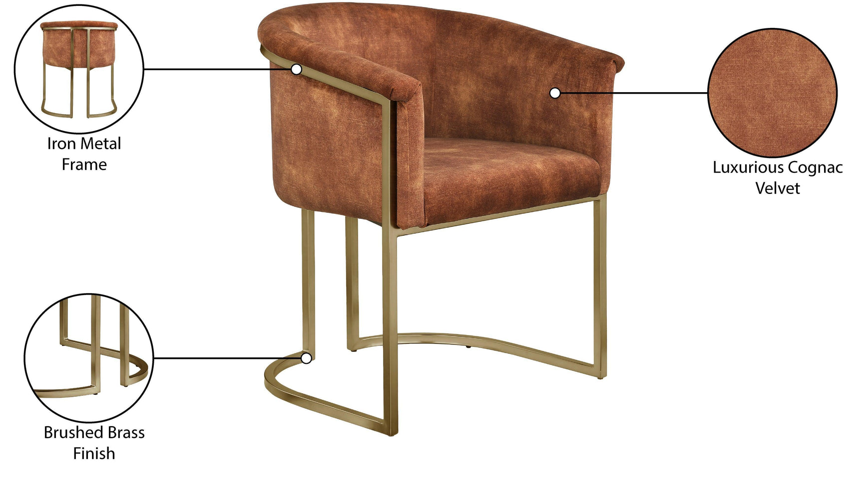 Tierra Cognac Velvet Dining Chair - Ella Furniture
