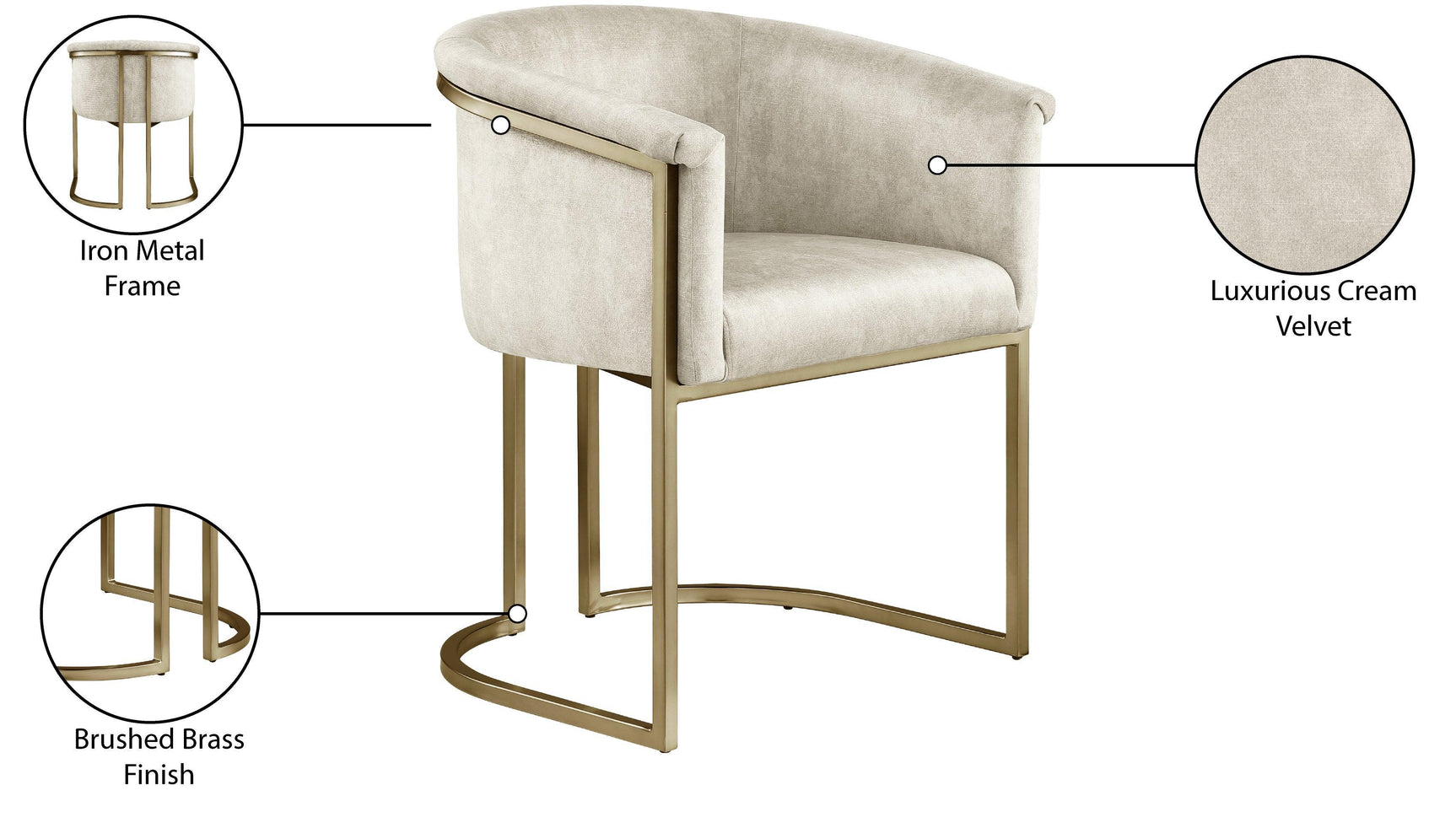 Tierra Cream Velvet Dining Chair - Ella Furniture