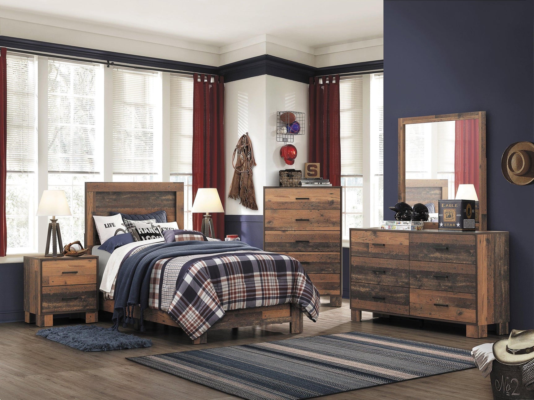 Sidney Twin Panel Bed Rustic Pine - Ella Furniture