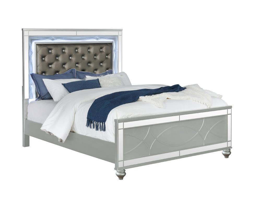Gunnison Eastern King Panel Bed With LED Lighting Silver Metallic - Ella Furniture