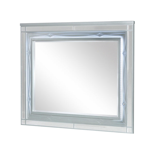 Gunnison Dresser Mirror With LED Lighting Silver Metallic - Ella Furniture