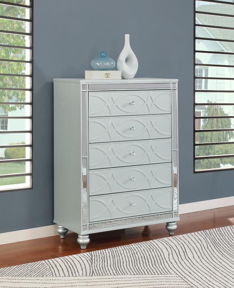 Gunnison 5-Drawer Chest Silver Metallic - Ella Furniture