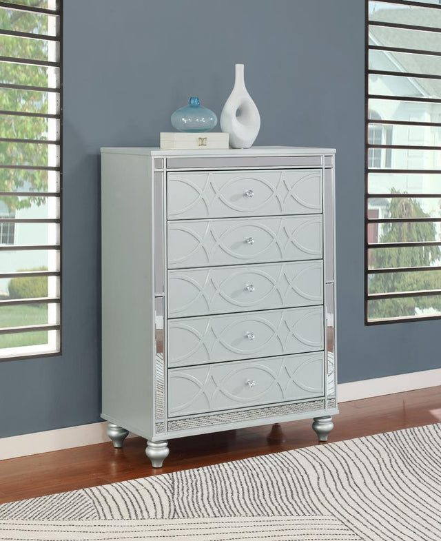 Gunnison 5-Drawer Chest Silver Metallic - Ella Furniture