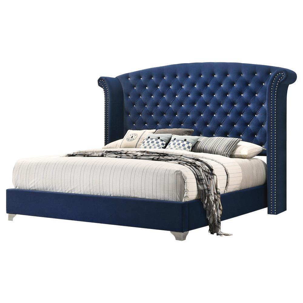 Melody Queen Wingback Upholstered Bed Pacific Blue - Ella Furniture