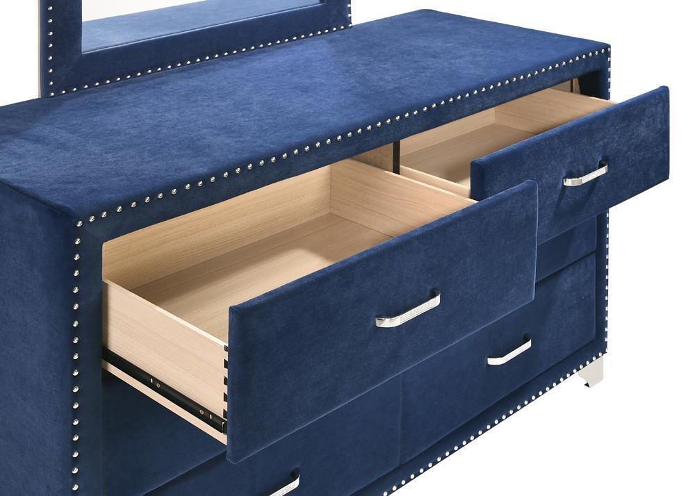Melody 6-Drawer Upholstered Dresser Pacific Blue - Ella Furniture