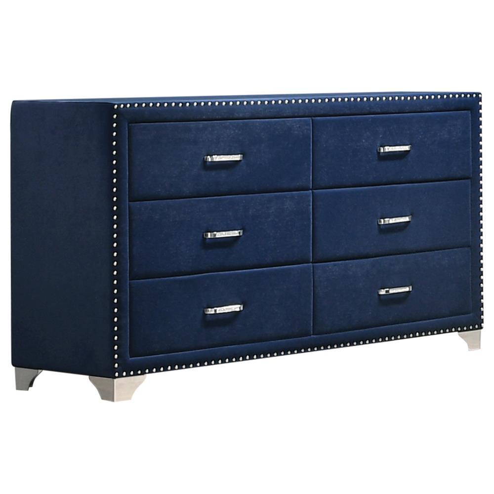 Melody 6-Drawer Upholstered Dresser Pacific Blue - Ella Furniture