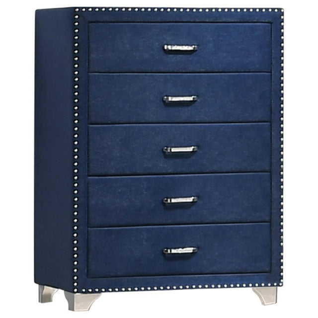 Melody 5-Drawer Upholstered Chest Pacific Blue - Ella Furniture