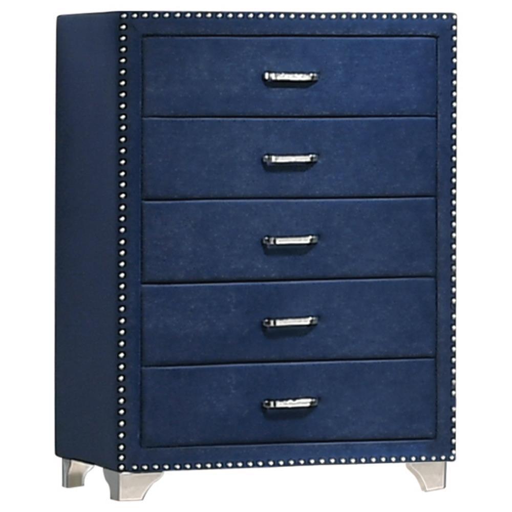 Melody 5-Drawer Upholstered Chest Pacific Blue - Ella Furniture