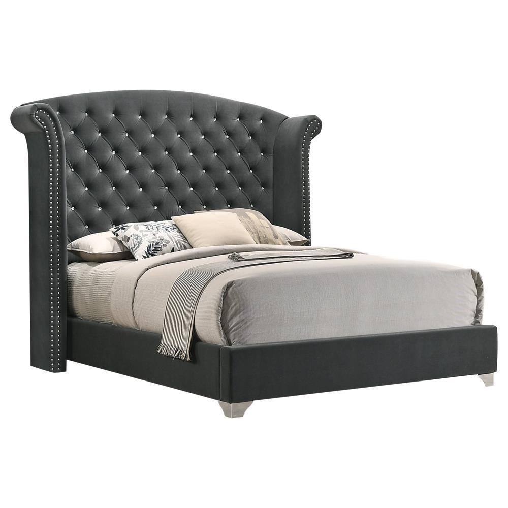 Melody Eastern King Wingback Upholstered Bed Grey - Ella Furniture