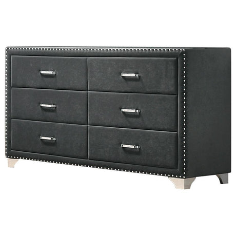 Melody 6-Drawer Upholstered Dresser Grey - Ella Furniture