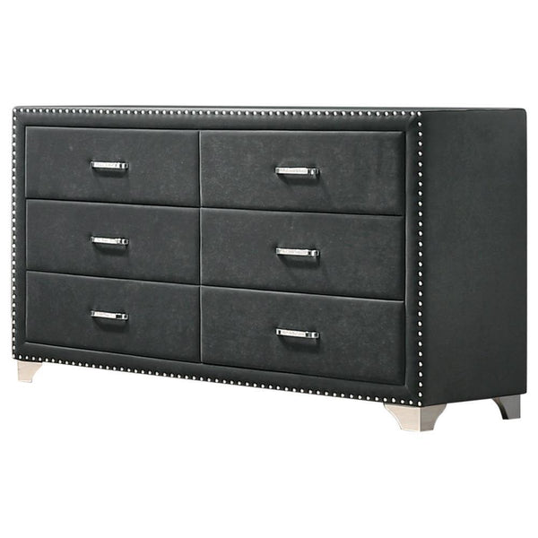 Melody 6-Drawer Upholstered Dresser Grey - Ella Furniture