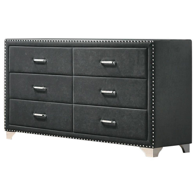 Melody 6-Drawer Upholstered Dresser Grey - Ella Furniture
