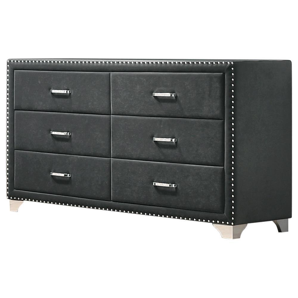 Melody 6-Drawer Upholstered Dresser Grey - Ella Furniture
