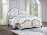 Evangeline Tufted Upholstered Platform Eastern King Bed Ivory And Silver Oak - Ella Furniture