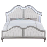 Evangeline Tufted Upholstered Platform Eastern King Bed Ivory And Silver Oak - Ella Furniture
