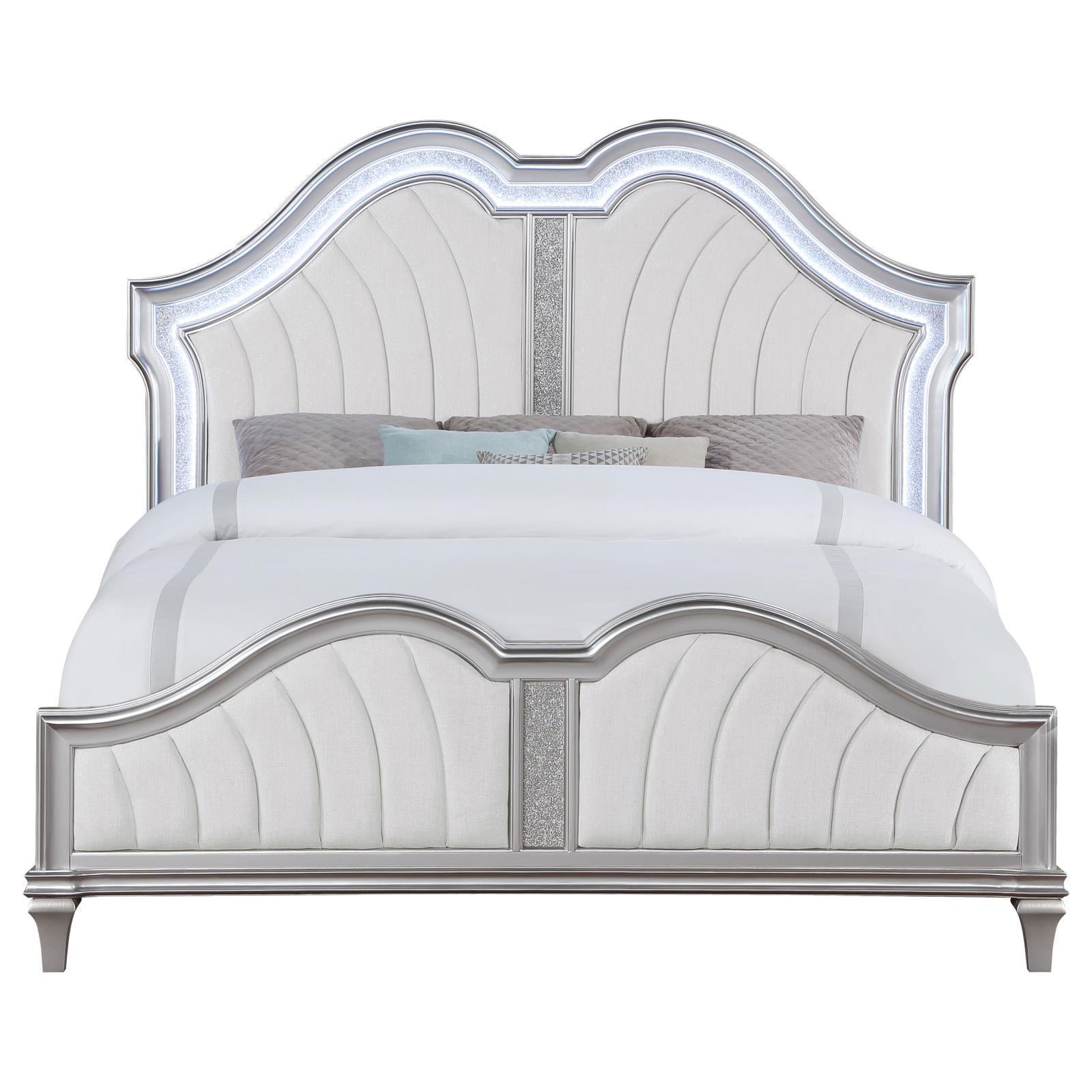 Evangeline Tufted Upholstered Platform Eastern King Bed Ivory And Silver Oak - Ella Furniture