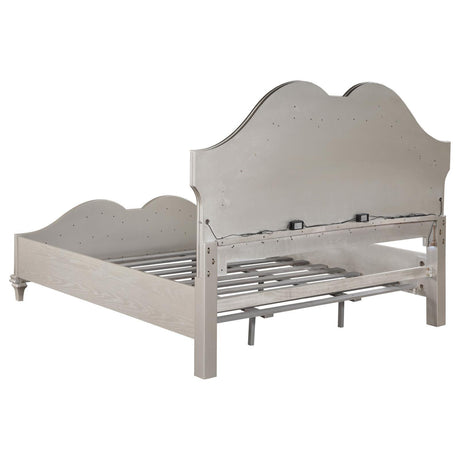 Evangeline Tufted Upholstered Platform Eastern King Bed Ivory And Silver Oak - Ella Furniture