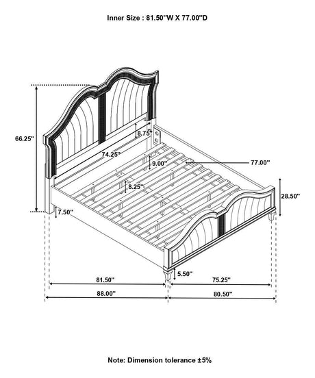 Evangeline Tufted Upholstered Platform Eastern King Bed Ivory And Silver Oak - Ella Furniture