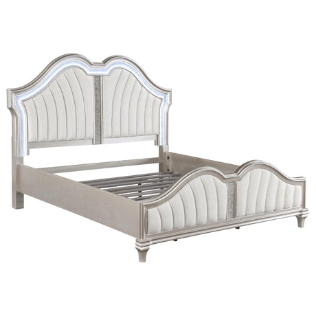 Evangeline Tufted Upholstered Platform Queen Bed Ivory And Silver Oak - Ella Furniture