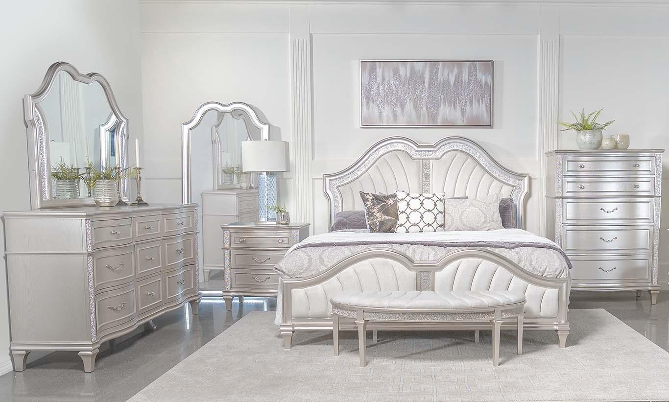 Evangeline Tufted Upholstered Platform Queen Bed Ivory And Silver Oak - Ella Furniture