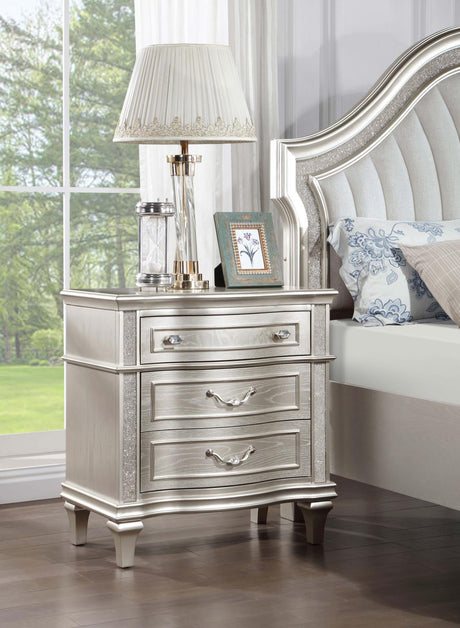 Evangeline 3-Drawer Nightstand Silver Oak - Ella Furniture