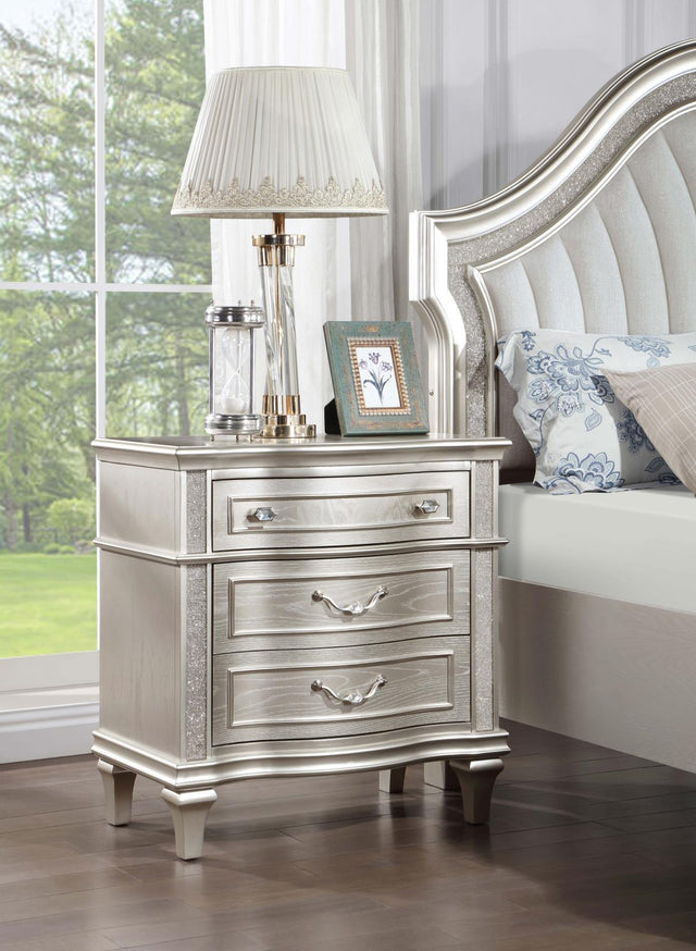 Evangeline 3-Drawer Nightstand Silver Oak - Ella Furniture
