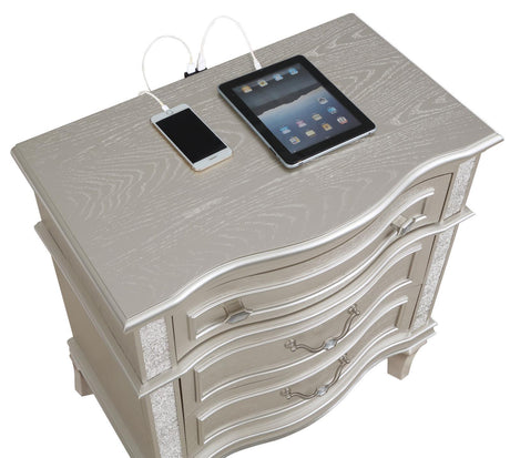 Evangeline 3-Drawer Nightstand Silver Oak - Ella Furniture