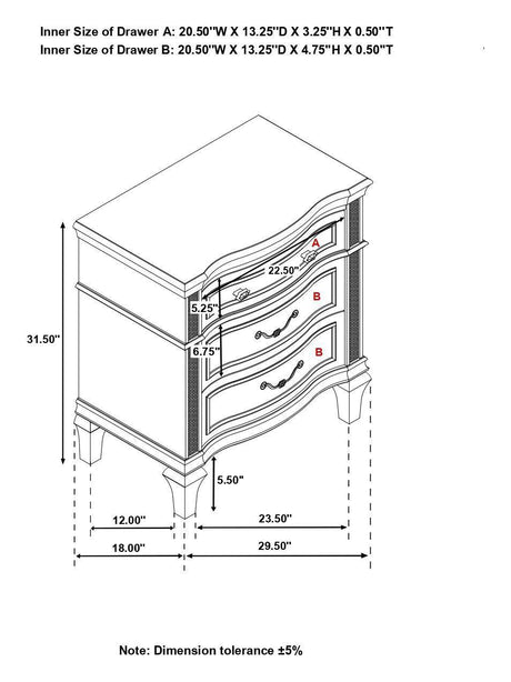 Evangeline 3-Drawer Nightstand Silver Oak - Ella Furniture