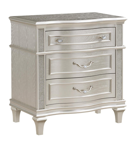 Evangeline 3-Drawer Nightstand Silver Oak - Ella Furniture