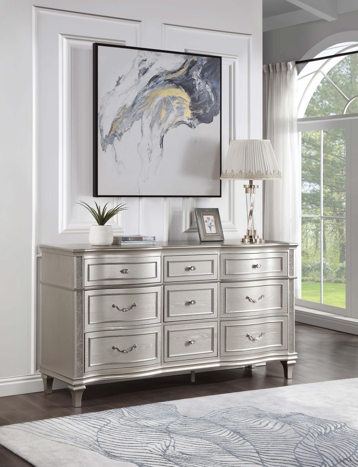 Evangeline 9-Drawer Dresser Silver Oak - Ella Furniture