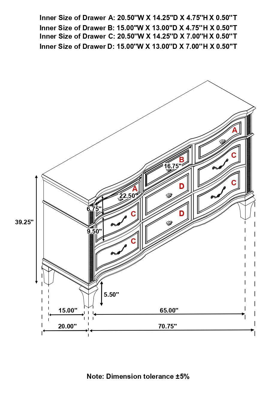 Evangeline 9-Drawer Dresser Silver Oak - Ella Furniture