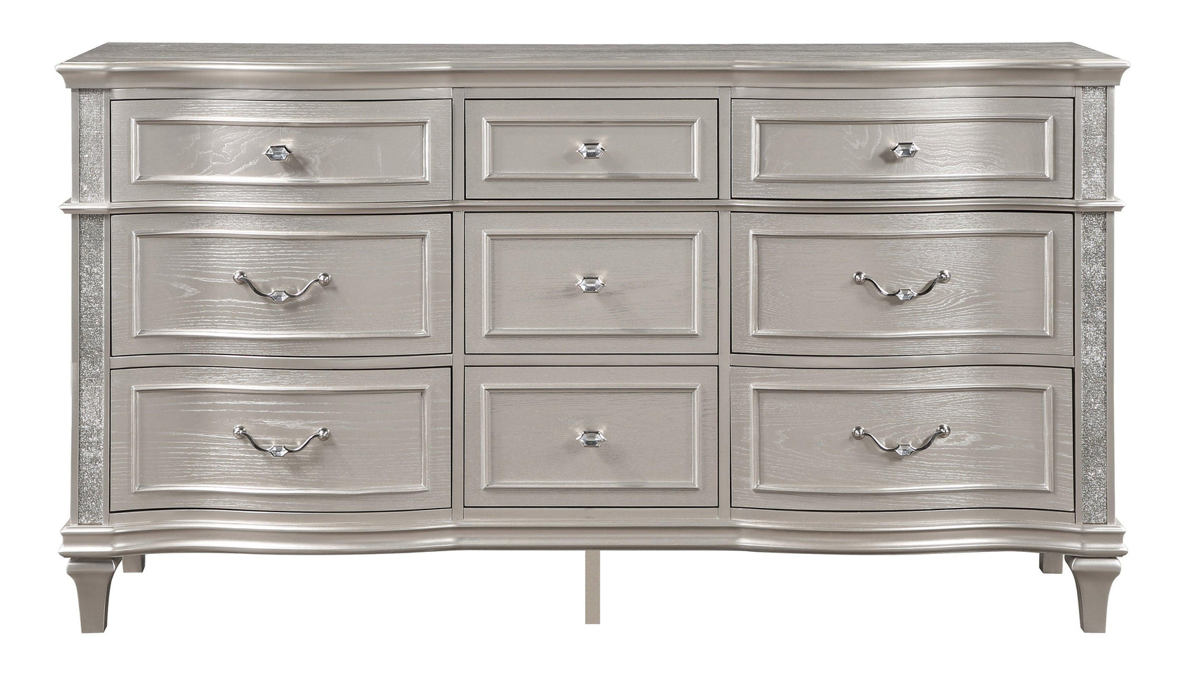 Evangeline 9-Drawer Dresser Silver Oak - Ella Furniture