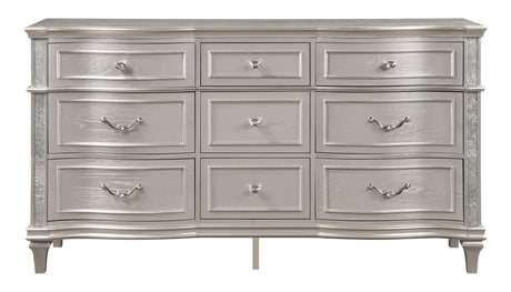 Evangeline 9-Drawer Dresser Silver Oak - Ella Furniture