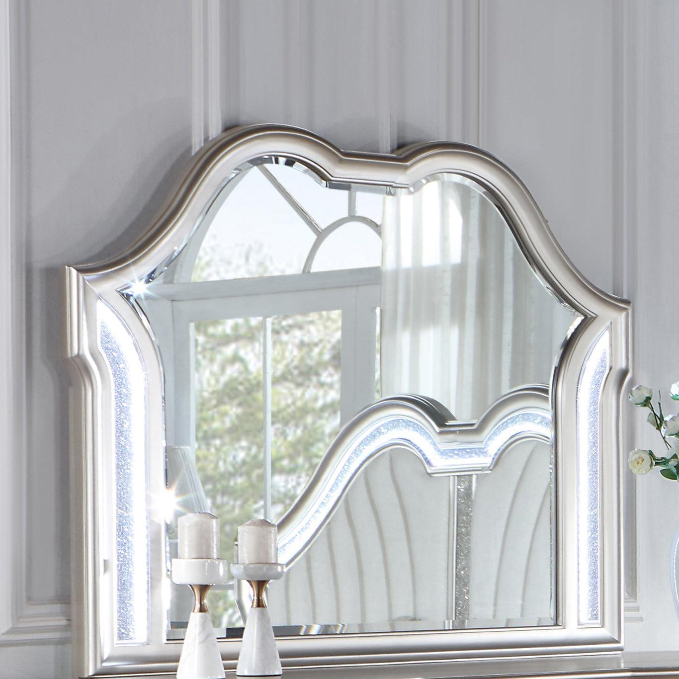 Evangeline Camel Top Dresser Mirror Silver Oak - Ella Furniture