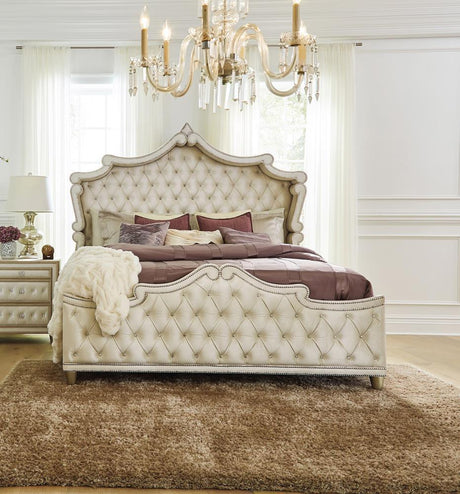 Antonella Upholstered Tufted Eastern King Bed Ivory And Camel - Ella Furniture