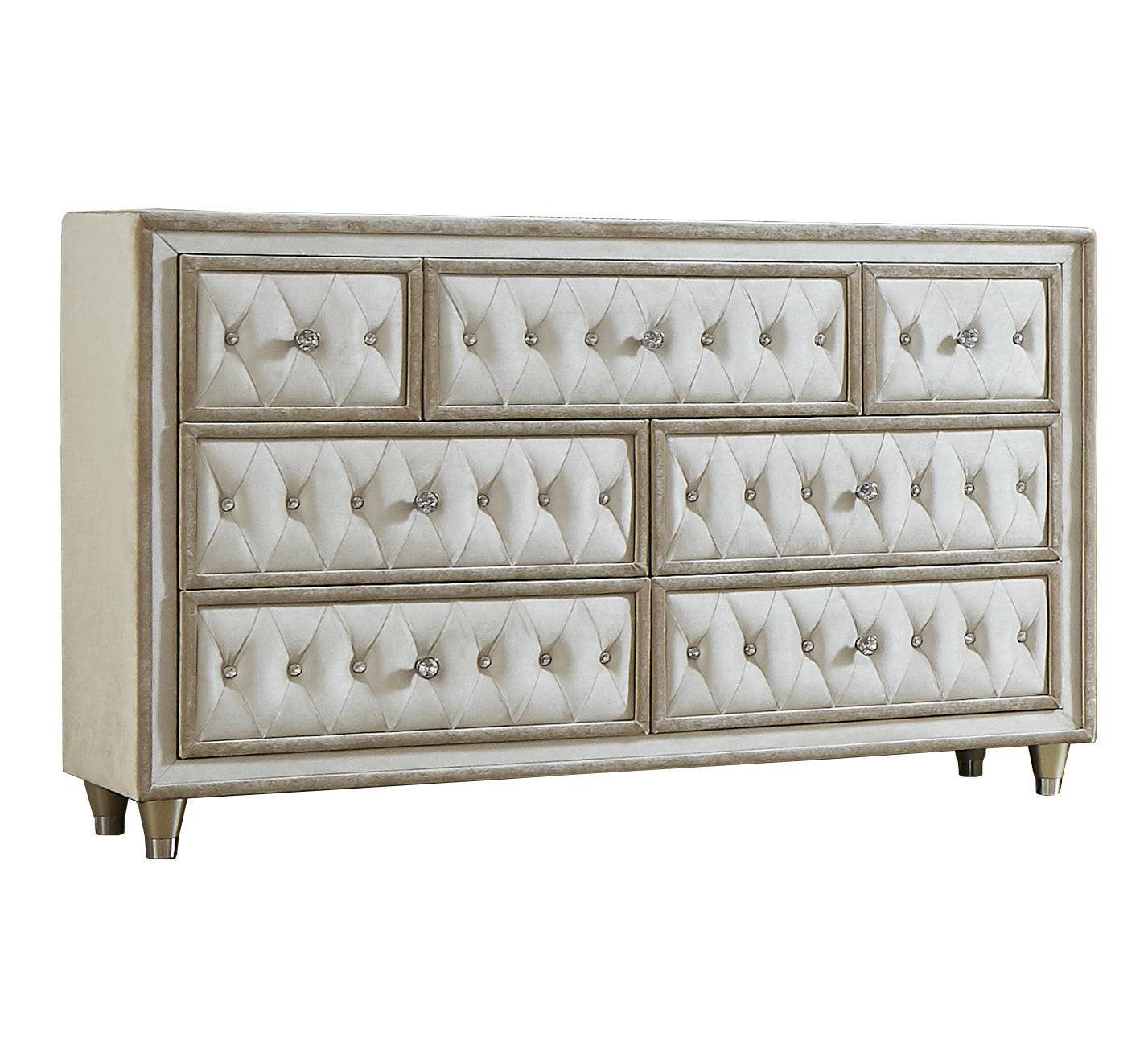 Antonella Upholstered Tufted Queen Bed Ivory And Camel - Ella Furniture