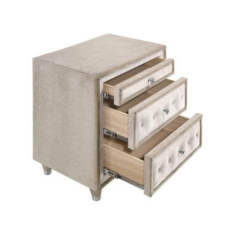 Antonella 3-Drawer Upholstered Nightstand Ivory And Camel - Ella Furniture