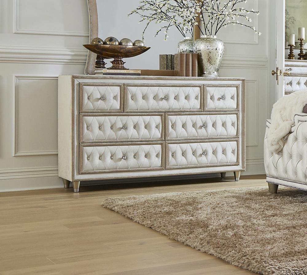 Antonella 7-Drawer Upholstered Dresser Ivory And Camel - Ella Furniture