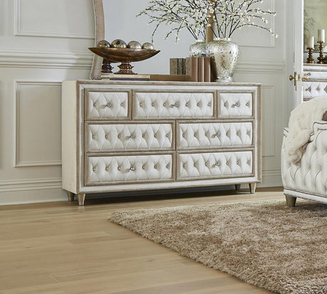 Antonella 7-Drawer Upholstered Dresser Ivory And Camel - Ella Furniture