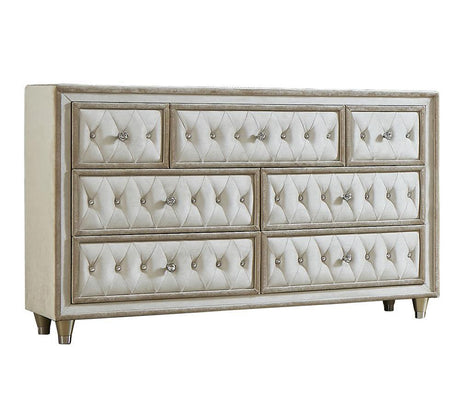Antonella 7-Drawer Upholstered Dresser Ivory And Camel - Ella Furniture