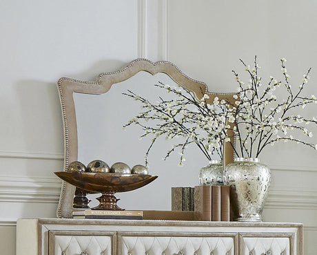 Antonella Mirror With Nailhead Trim Camel - Ella Furniture