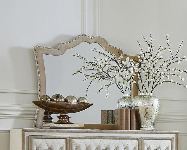 Antonella Mirror With Nailhead Trim Camel - Ella Furniture