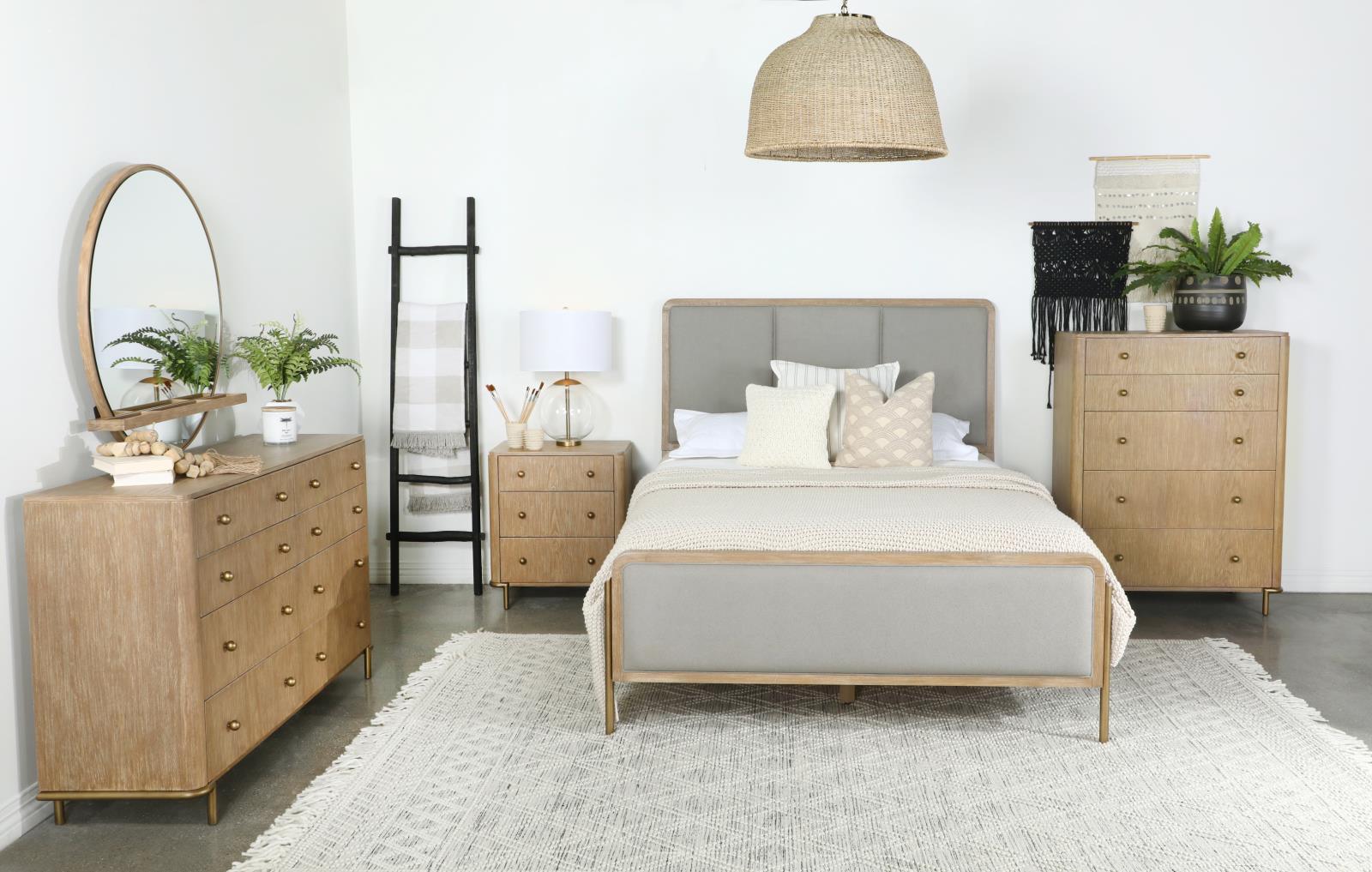 Arini Upholstered Eastern King Panel Bed Sand Wash And Grey - Ella Furniture