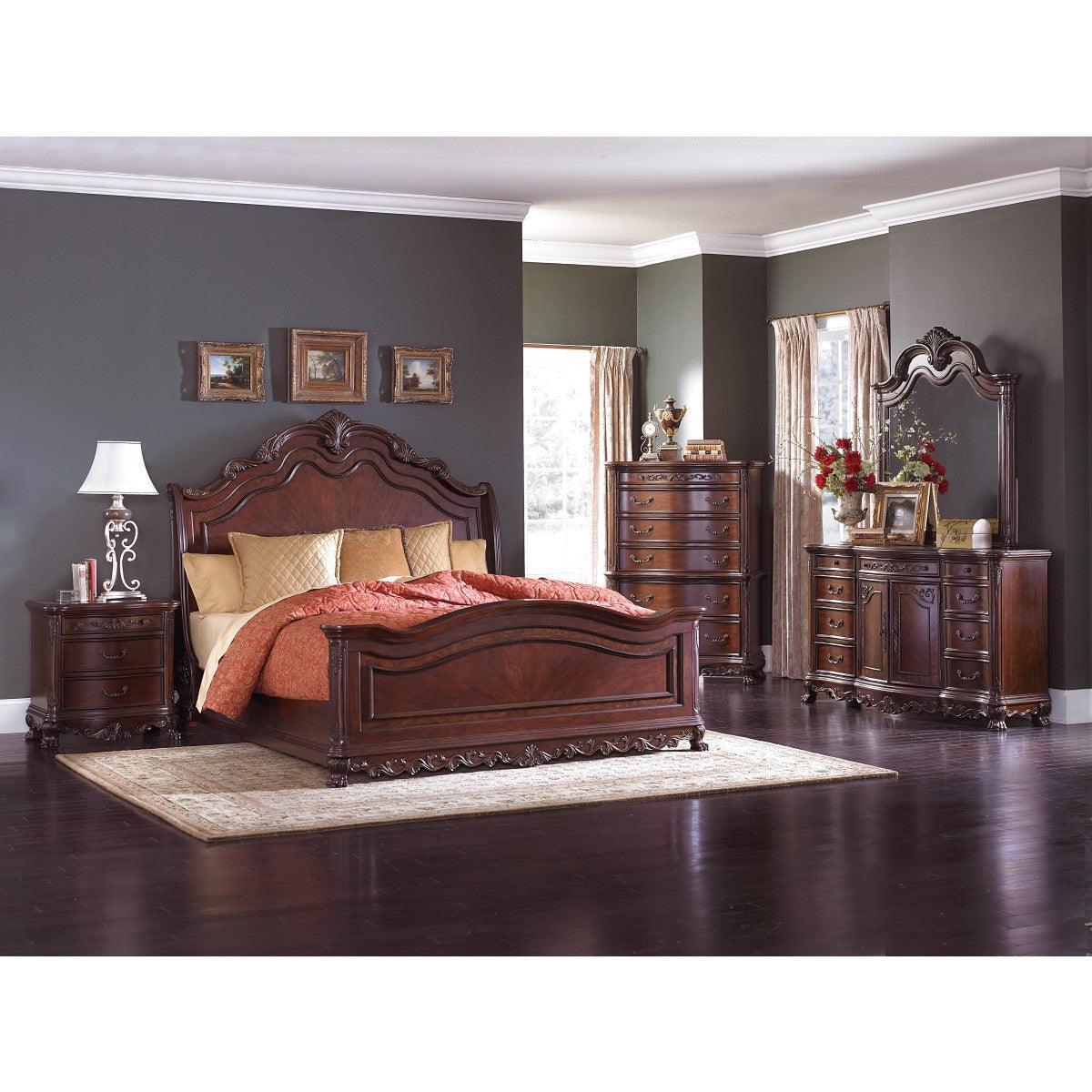 Deryn Park Cherry Traditional Cherry And Walnut Veneer Wood And Engineered Wood Queen Sleigh Bed - Ella Furniture