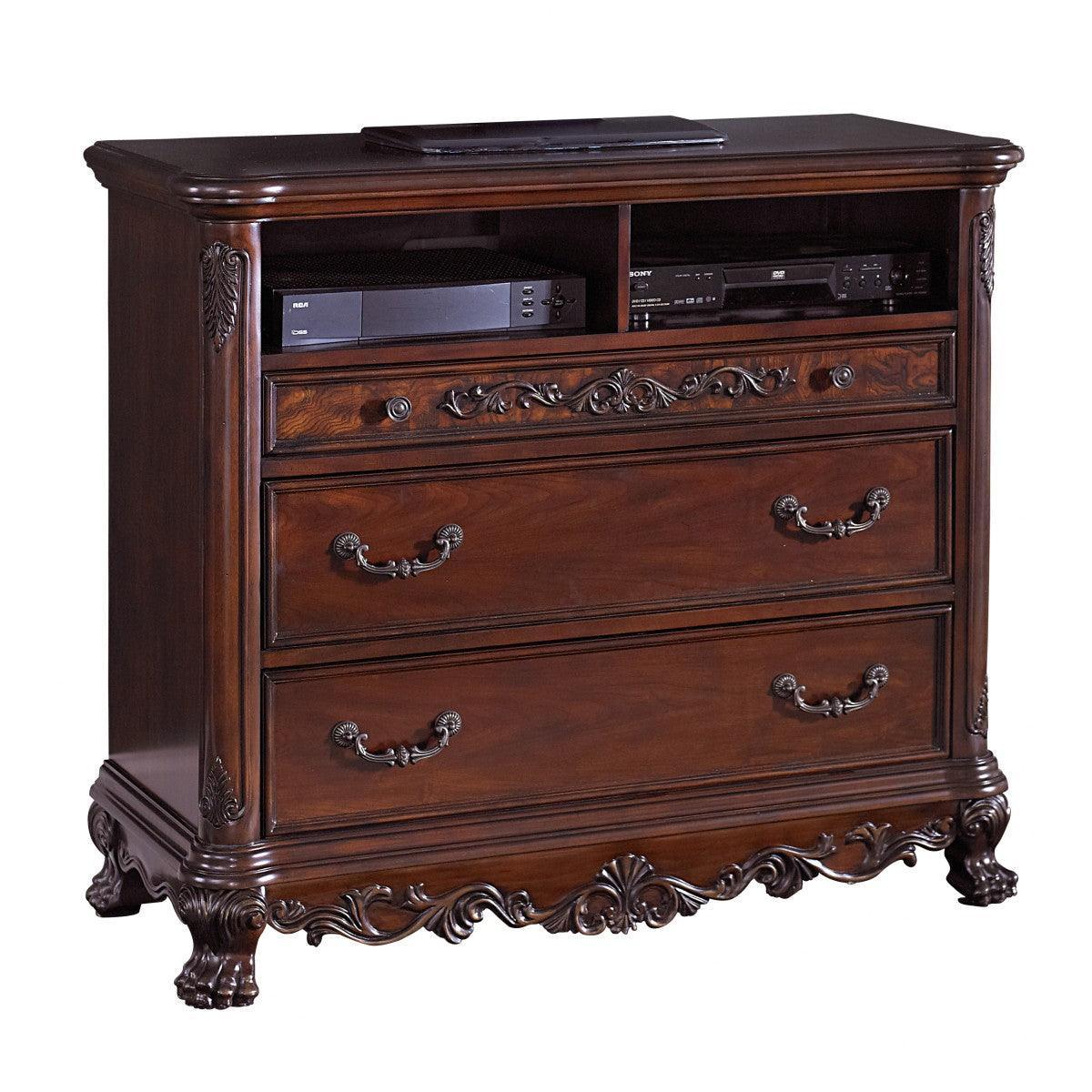 Deryn Park Cherry Finish With Gold Tipping Walnut Veneer Wood And Engineered Wood Tv Chest - Ella Furniture